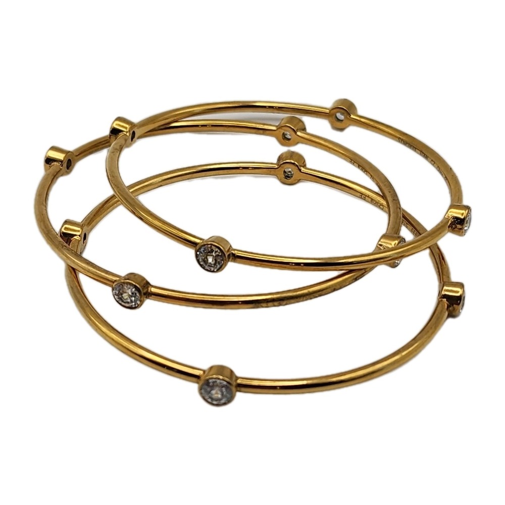 Gold Tone Stainless Steel CZ Accent Stacked Bangle Bracelet Layering Set 3 READ